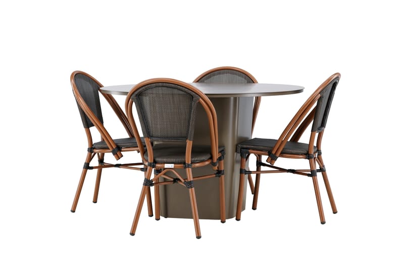 Santa Matgrupp Utomhus 120 cm Rund med 4 Guarda Utestolar - Brun - Utemöbler - Utegrupp - Matgrupper utomhus