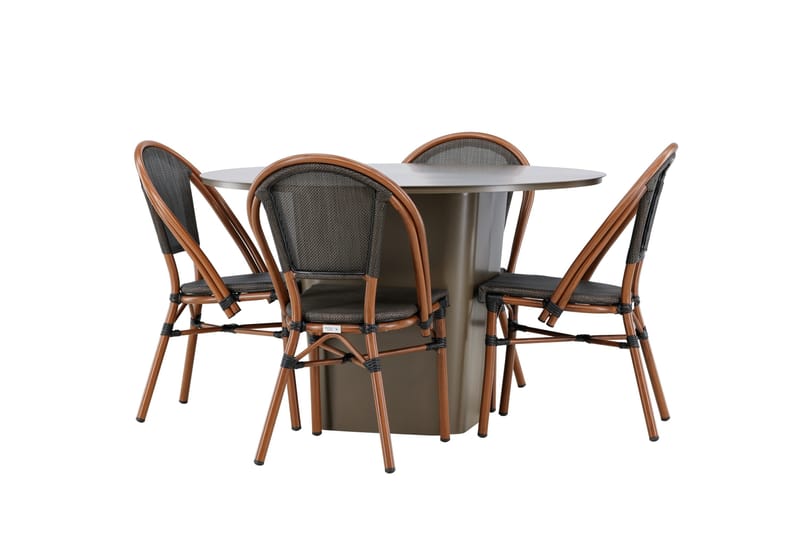 Santa Matgrupp Utomhus 120 cm Rund med 4 Guarda Utestolar - Brun - Utemöbler - Utegrupp - Matgrupper utomhus