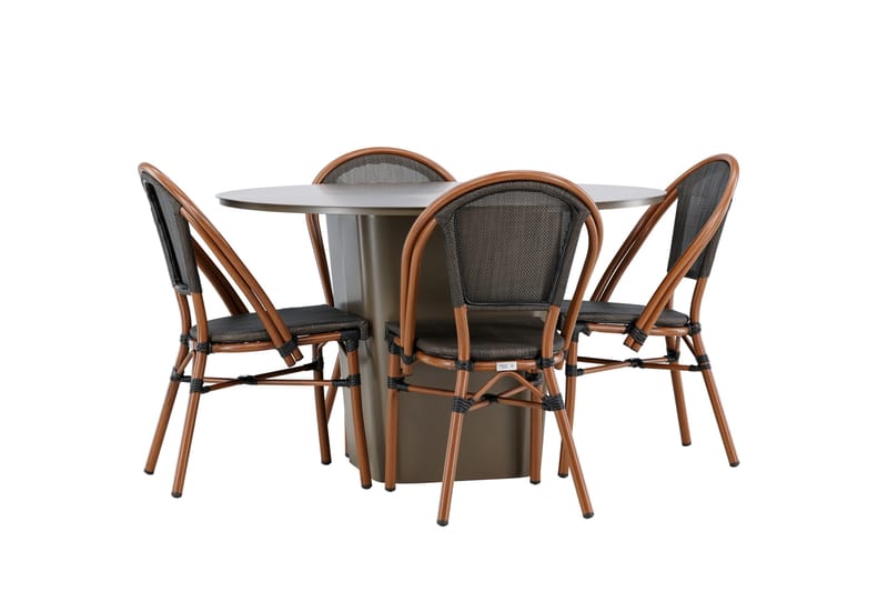 Santa Matgrupp Utomhus 120 cm Rund med 4 Guarda Utestolar - Brun - Utemöbler - Utegrupp - Matgrupper utomhus