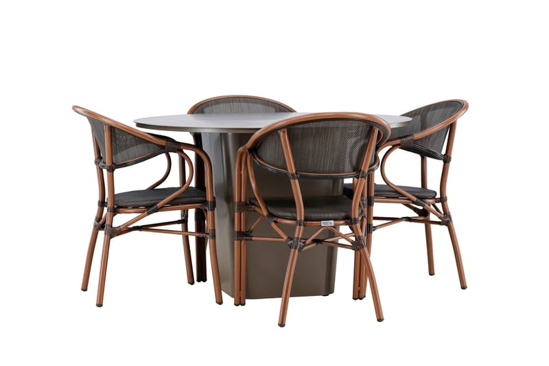 Santa Matgrupp Utomhus 120 cm Rund med 4 Vila Real Utestolar - Brun - Utemöbler - Utegrupp - Matgrupper utomhus
