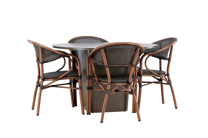 Santa Matgrupp Utomhus 120 cm Rund med 4 Vila Real Utestolar - Brun - Utemöbler - Utegrupp - Matgrupper utomhus
