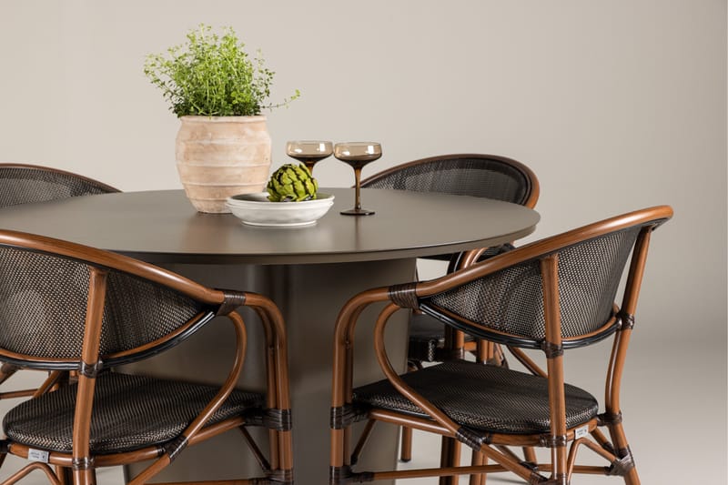 Santa Matgrupp Utomhus 120 cm Rund med 4 Vila Real Utestolar - Brun - Utemöbler - Utegrupp - Matgrupper utomhus