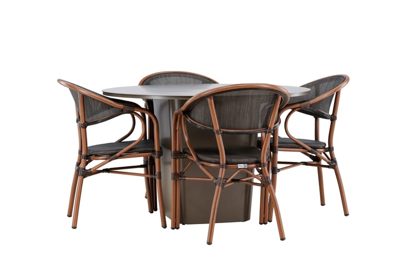 Santa Matgrupp Utomhus 120 cm Rund med 4 Vila Real Utestolar - Brun - Utemöbler - Utegrupp - Matgrupper utomhus
