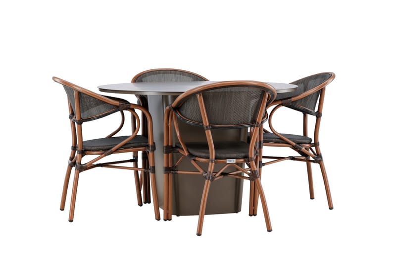 Santa Matgrupp Utomhus 120 cm Rund med 4 Vila Real Utestolar - Brun - Utemöbler - Utegrupp - Matgrupper utomhus