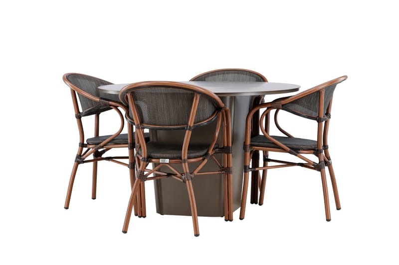 Santa Matgrupp Utomhus 120 cm Rund med 4 Vila Real Utestolar - Brun - Utemöbler - Utegrupp - Matgrupper utomhus