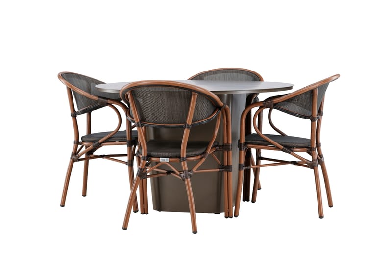 Santa Matgrupp Utomhus 120 cm Rund med 4 Vila Real Utestolar - Brun - Utemöbler - Utegrupp - Matgrupper utomhus