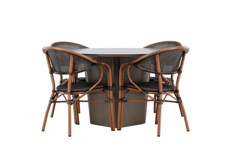 Santa Matgrupp Utomhus 120 cm Rund med 4 Vila Real Utestolar - Brun - Utemöbler - Utegrupp - Matgrupper utomhus