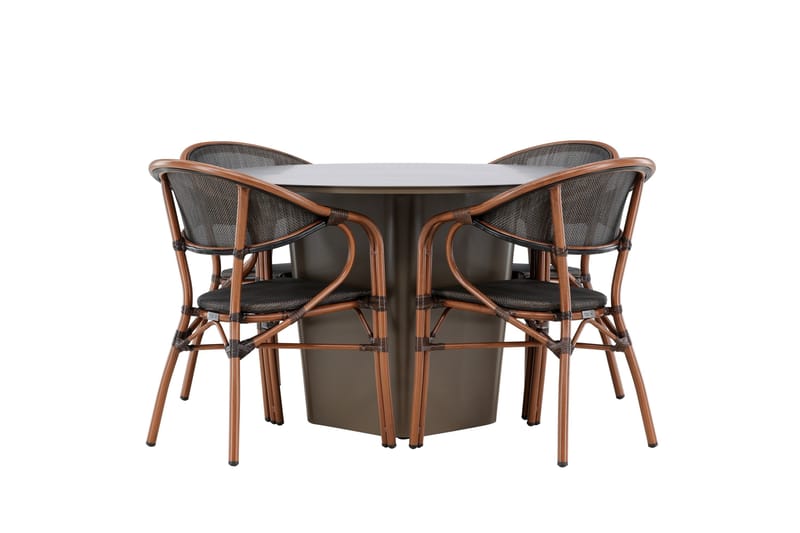 Santa Matgrupp Utomhus 120 cm Rund med 4 Vila Real Utestolar - Brun - Utemöbler - Utegrupp - Matgrupper utomhus