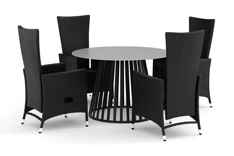 Sensi utomhus matgrupp 120 cm med 4 Jenny matstolar, Svart