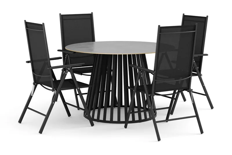 Sensi utomhus matgrupp 120 cm med 4 Maggie positionsstolar, Svart
