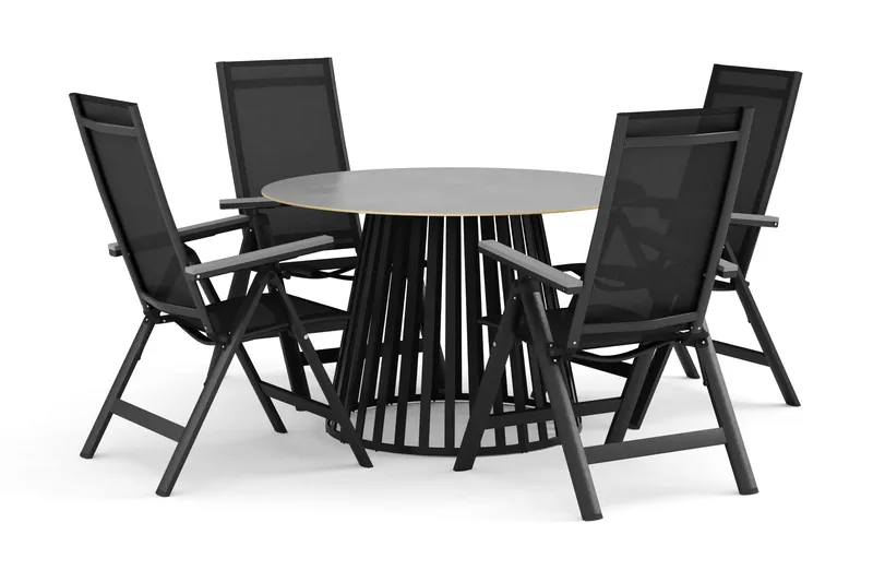 Sensi utomhus matgrupp 120 cm med 4 Monaco Light positionsstolar, Svart