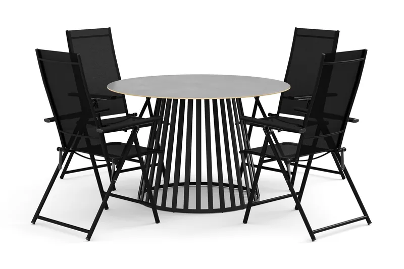 Sensi utomhus matgrupp 120 cm med 4 Sanna positionsstolar, Svart