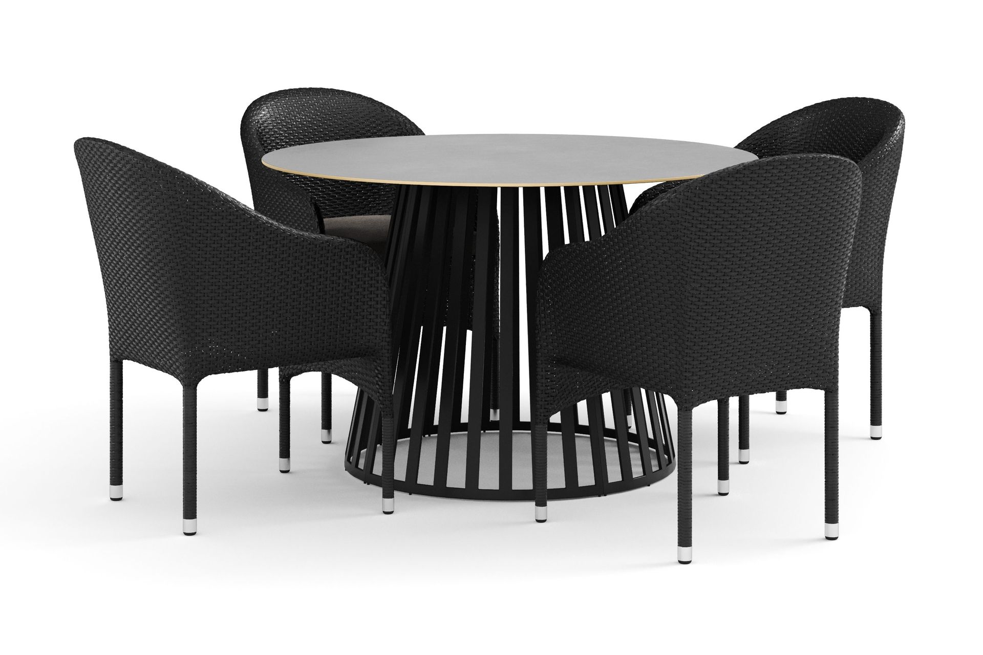 sensi utomhus matgrupp 120 cm med 4 thor fåtöljer - svart