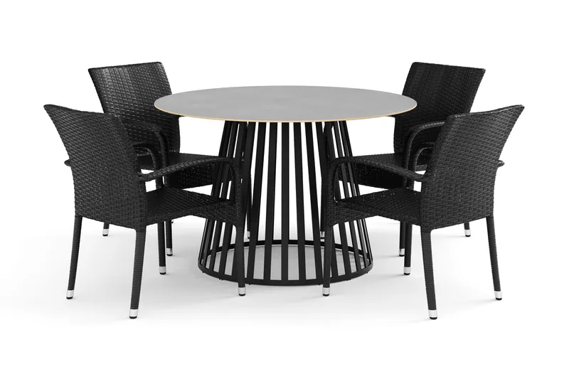 Sensi utomhus matgrupp 120 cm med 4 Thor Light utefåtöljer, Svart