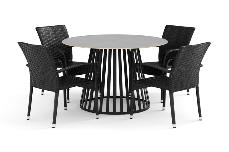 Sensi utomhus matgrupp 120 cm med 4 Thor Light utefåtöljer, Svart