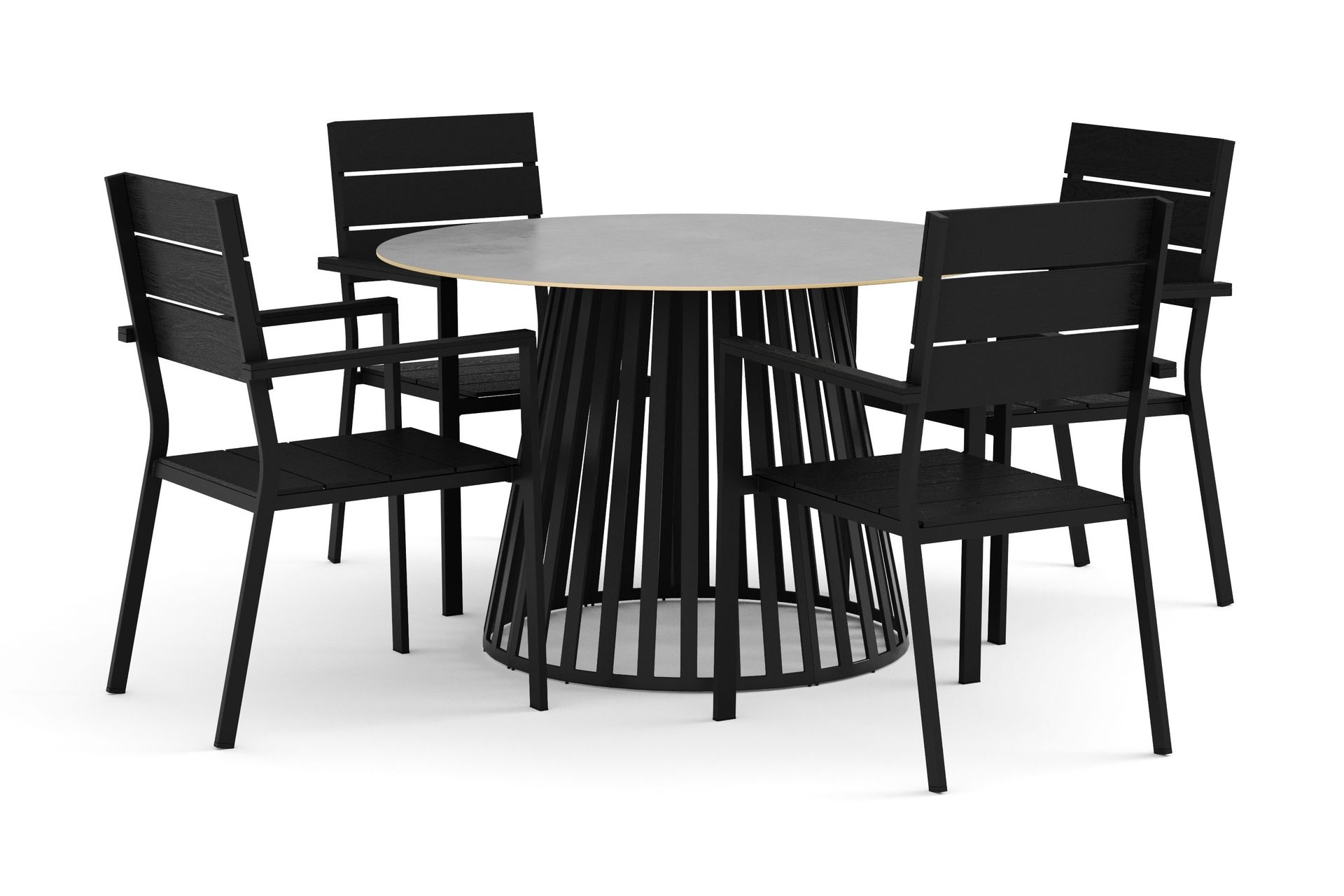 Sensi utomhus matgrupp 120 cm med 4 Tunis stapelstolar - Svart