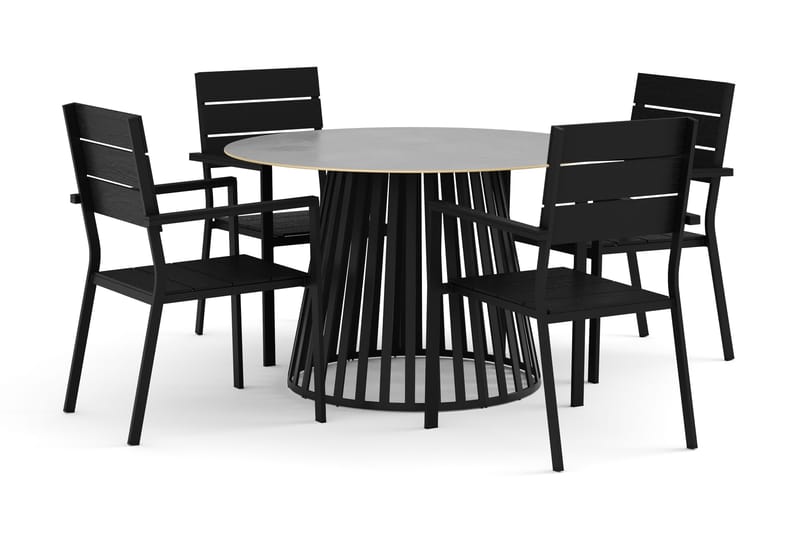 Sensi utomhus matgrupp 120 cm med 4 Tunis stapelstolar, Svart