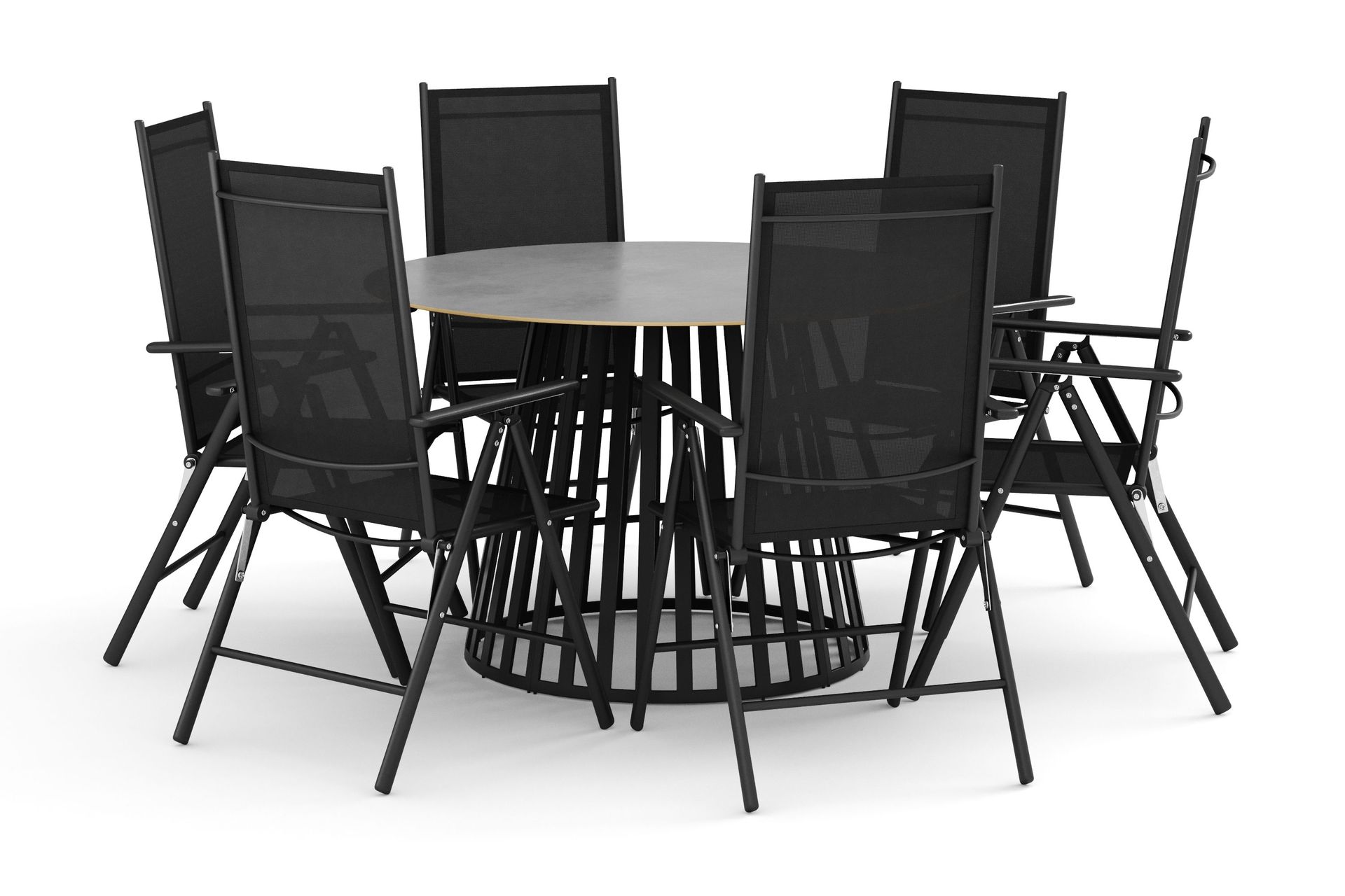 Sensi utomhus matgrupp 120 cm med 6 Maggie positionsstolar - Svart