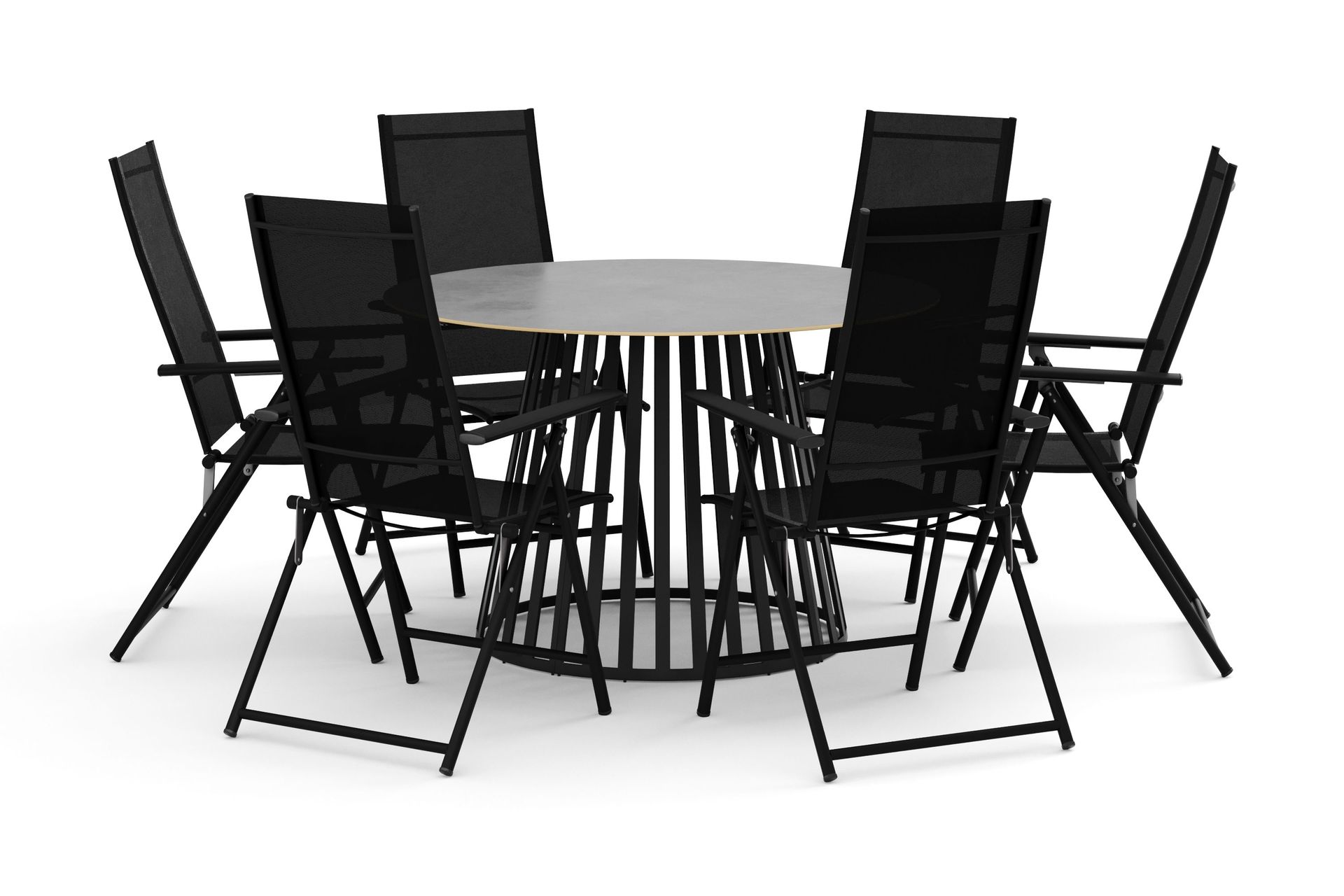 Sensi utomhus matgrupp 120 cm med 6 Sanna positionsstolar - Svart