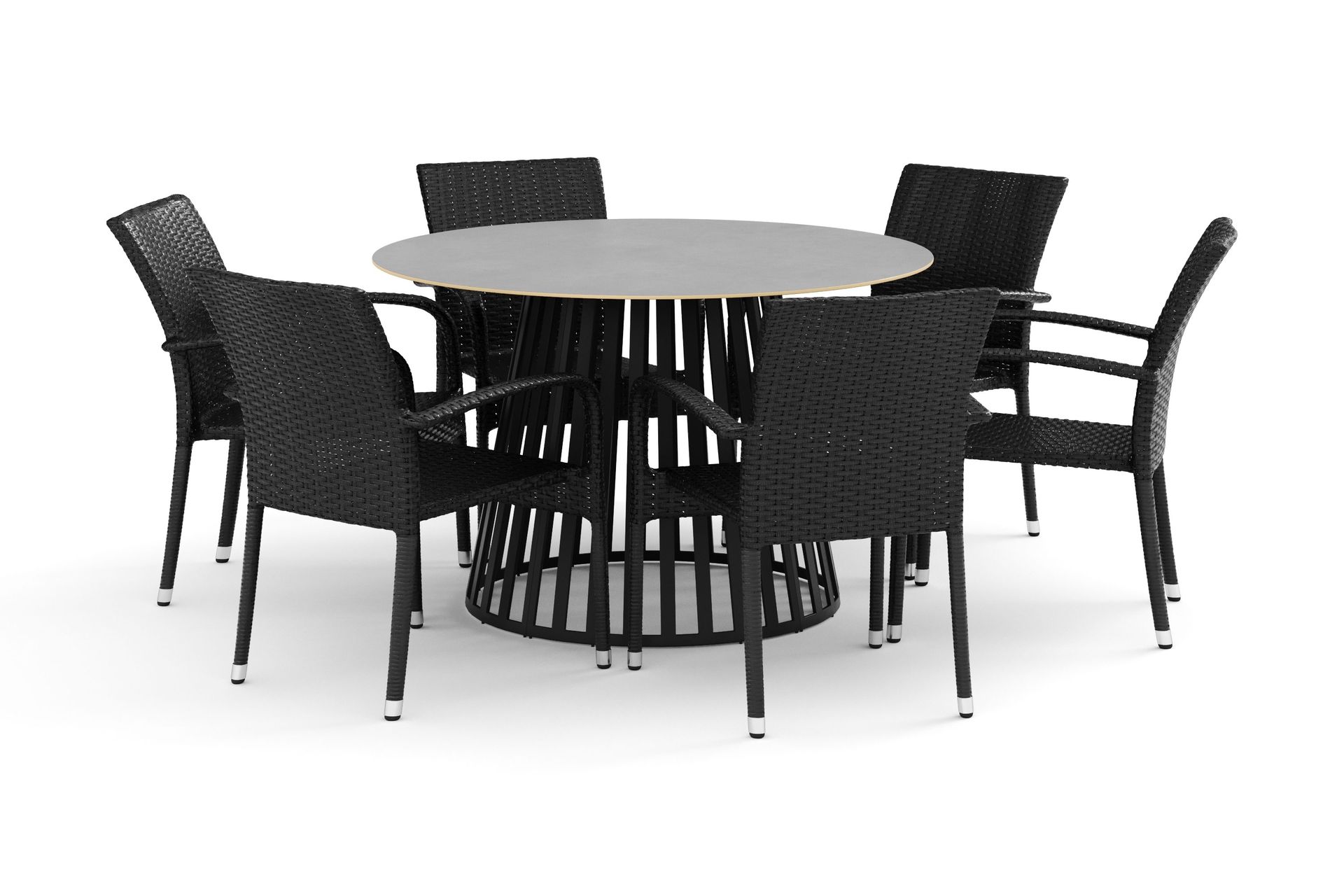 Sensi utomhus matgrupp 120 cm med 6 Thor Light utef&aring;t&ouml;ljer - Svart