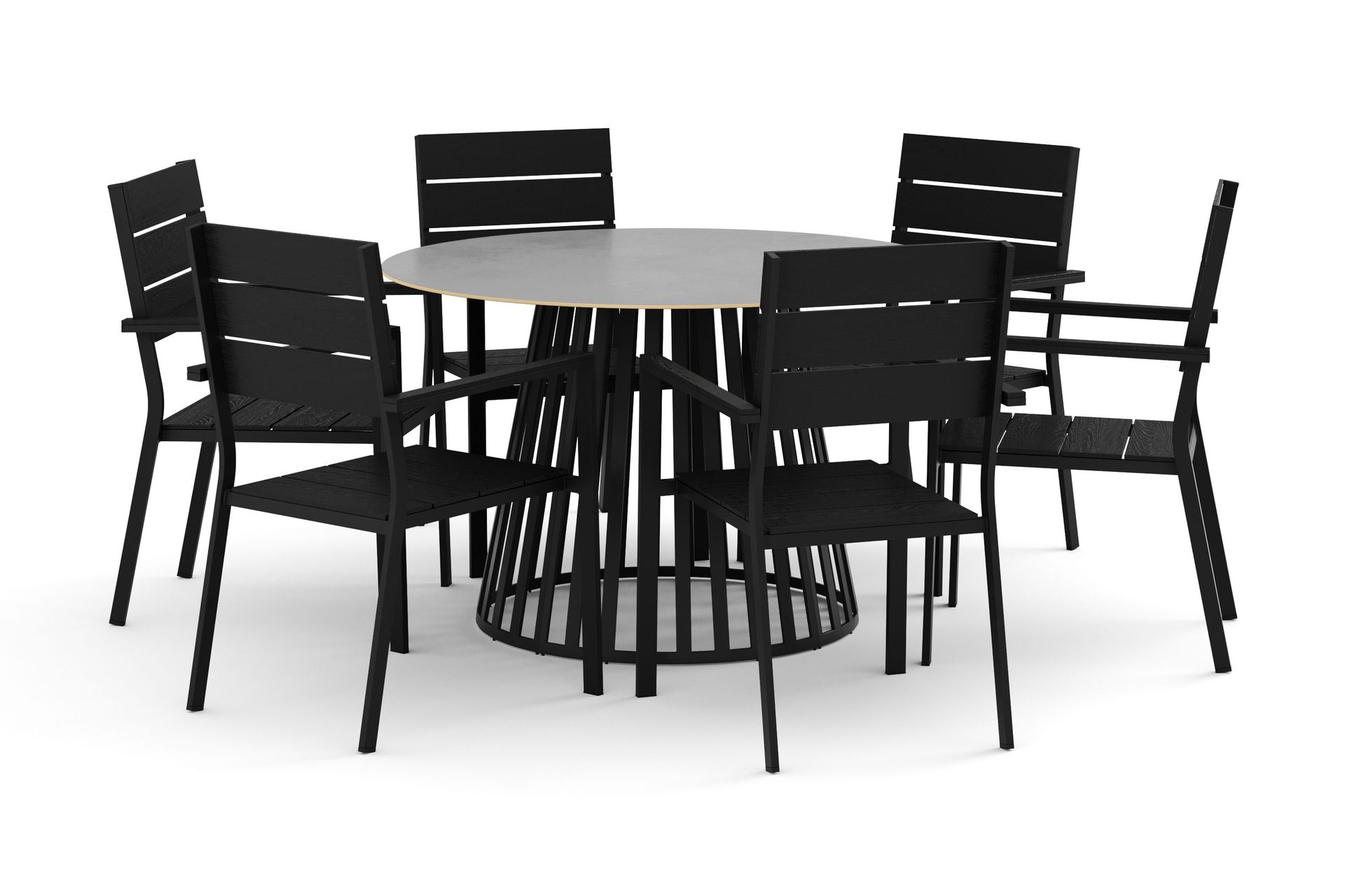 Sensi utomhus matgrupp 120 cm med 6 Tunis stapelstolar - Svart