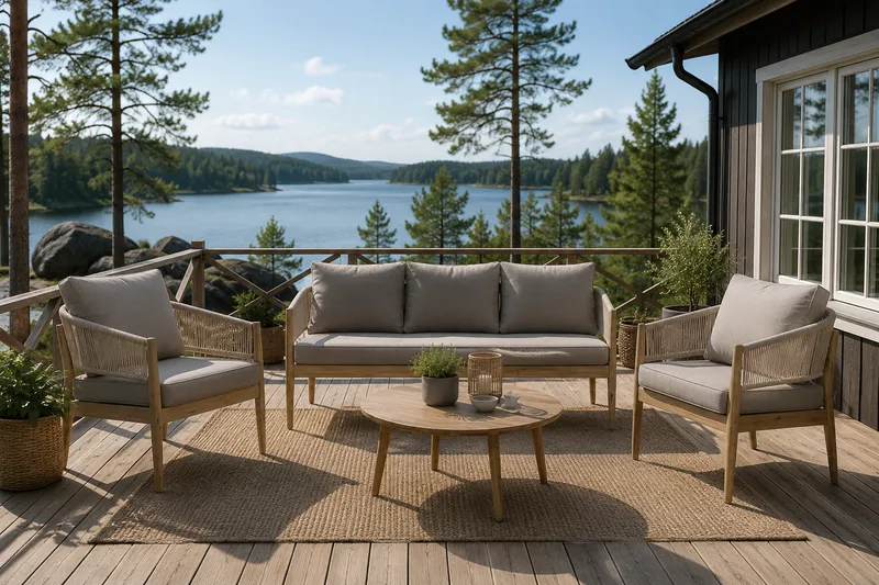 Siana 4-sits Loungegrupp i trä utseende med repdetaljer - Natur / Beige - Utemöbler - Utegrupp - Loungegrupp