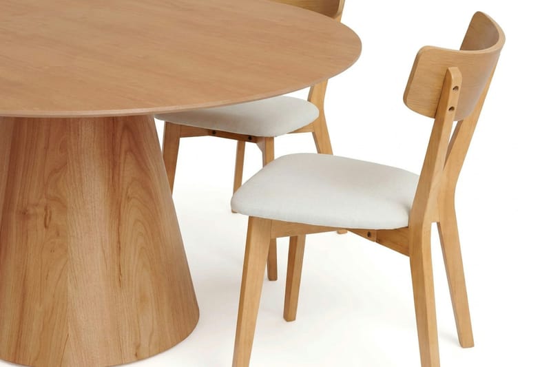 Siena Matgrupp 150 cm runt i Ek med 6 Amelia Matstolar med Dyna - Ek/Beige - Utemöbler - Utegrupp - Matgrupper utomhus