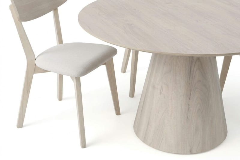 Siena Matgrupp 150 cm runt Vitlaserad med 6 Amelia Matstolar med Dyna - Vitlaserad/Beige - Utemöbler - Utegrupp - Matgrupper utomhus