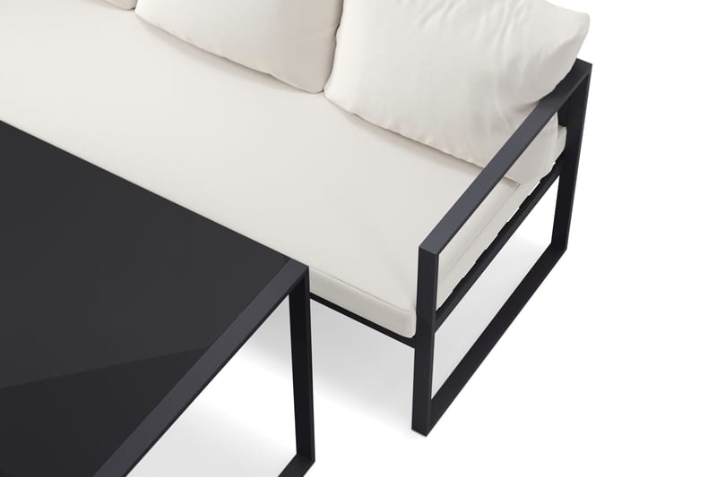 Silvia Loungegrupp i metall utomhus med soffbord med glasskiva och soffa med vita dynor - Svart - Utemöbler - Utegrupp - Loungegrupp