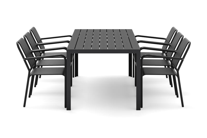 Siri Matbord 205 cm med 6 Gardeno Matstolar - Svart - Utemöbler - Utegrupp - Matgrupper utomhus