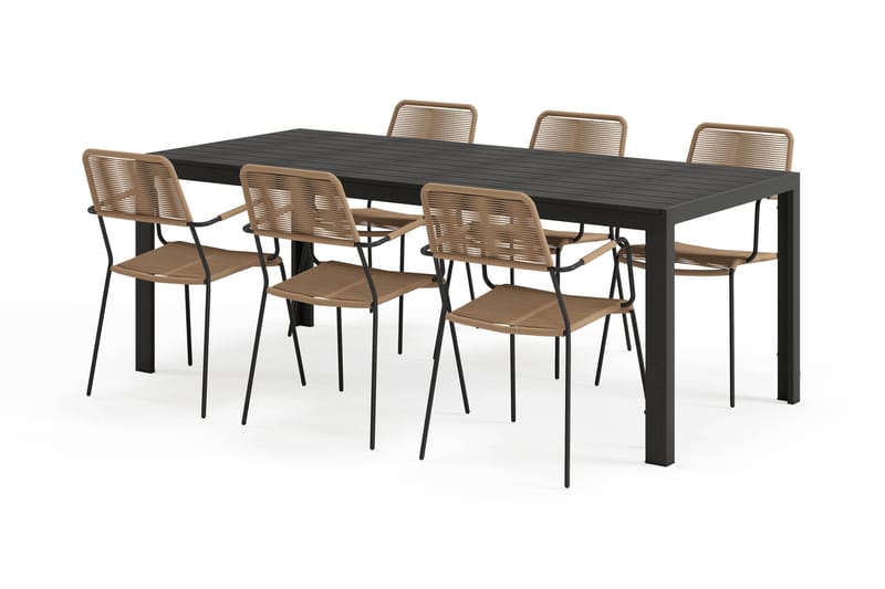 Siri Matbord 205 cm med 6 Lindos Matstolar - Svart - Utemöbler - Utegrupp - Matgrupper utomhus