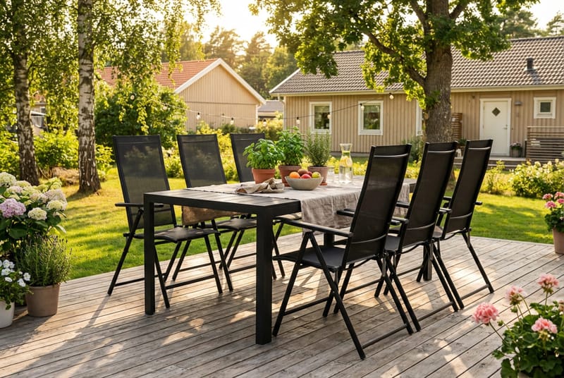 Siri Matbord 205 cm med 6 Sanna Matstolar - Svart - Utemöbler - Utegrupp - Matgrupper utomhus