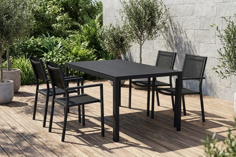 Siri Matgrupp utomhus 150 cm med 4 Tunis Stapelstolar - Utemöbler - Utegrupp - Matgrupper utomhus