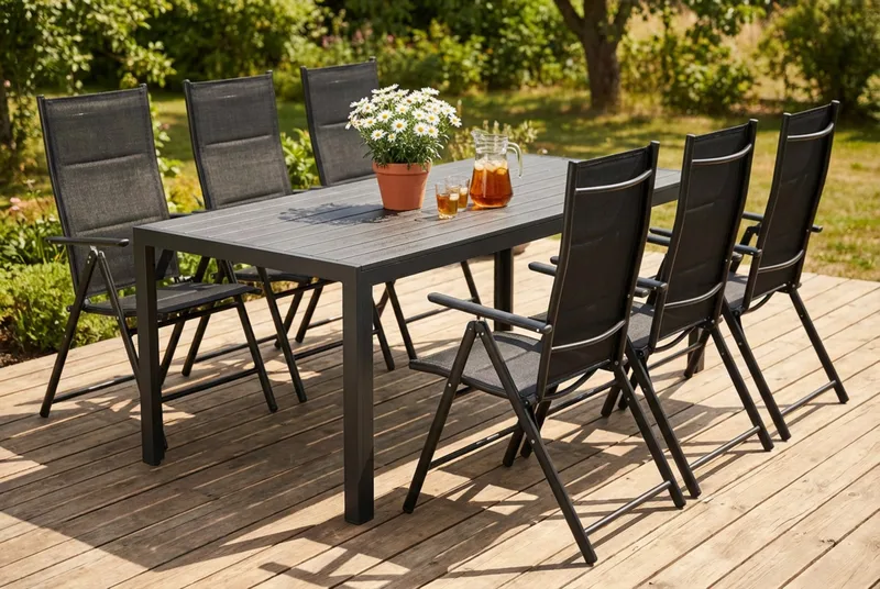 Siri Matgrupp utomhus 205 cm med 6 Maggie Fällbar Positionsstolar - Utemöbler - Utegrupp - Matgrupper utomhus