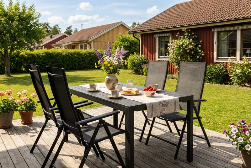 Siri Rektangulärt utebord 150 cm med 4 Sanna utestolar - Svart - Utemöbler - Utegrupp - Matgrupper utomhus