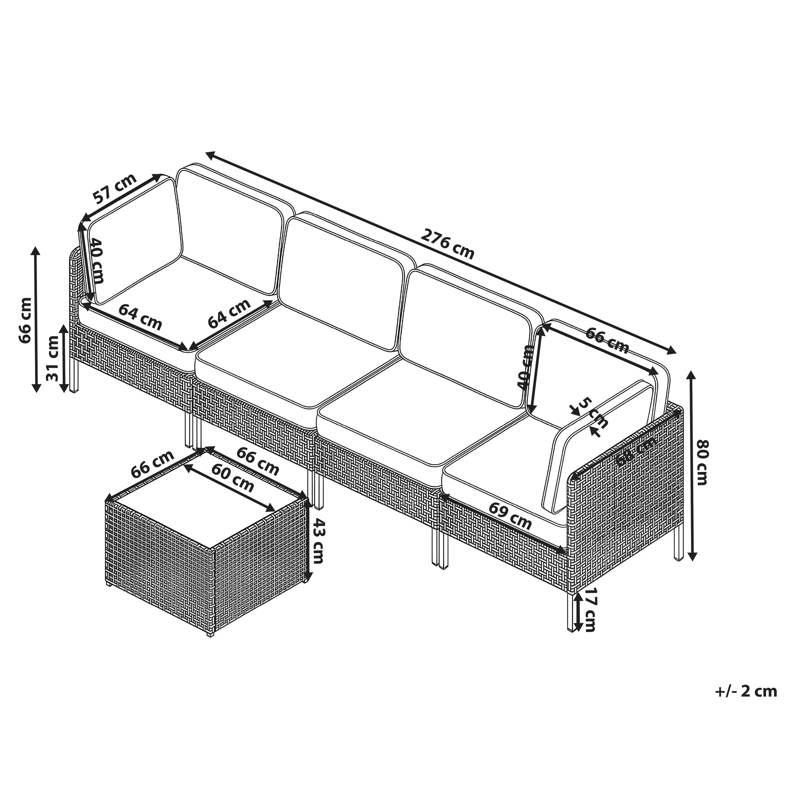 Soffa utomhus med Bord 4-Sits Omegana Modulär Konstrotting - Beige/Svart - Utemöbler - Utegrupp - Loungegrupp