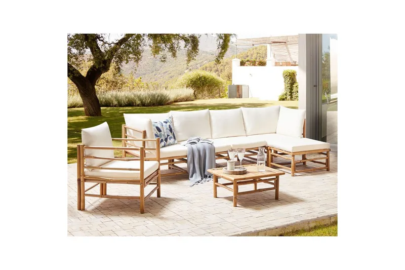 Soffgrupp Cerreto Vit/ljust trä - Vit/ljust trä - Utemöbler - Utegrupp - Loungegrupp