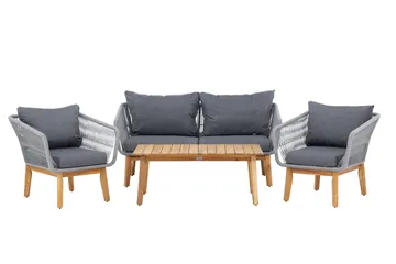 Soffgrupp Chania 2-sits Soffa + 2 Fåtöljer med bord Utomhus - Grå, Natur - Utemöbler - Utegrupp - Loungegrupp