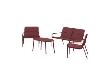Soffgrupp Fourni 2-sits Soffa + 2 Fåtöljer med bord Utomhus - Vinröd - Utemöbler - Utegrupp - Loungegrupp