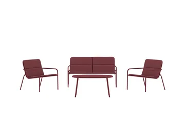Soffgrupp Fourni 2-sits Soffa + 2 Fåtöljer med bord Utomhus - Vinröd - Utemöbler - Utegrupp - Loungegrupp