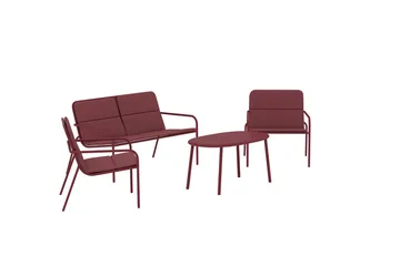 Soffgrupp Fourni 2-sits Soffa + 2 Fåtöljer med bord Utomhus - Vinröd - Utemöbler - Utegrupp - Loungegrupp