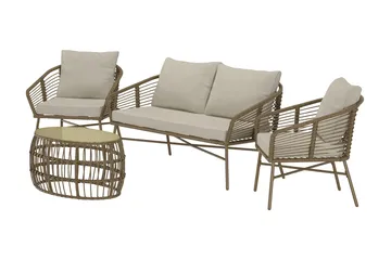 Soffgrupp Lipari 2-sits Soffa + 2 Fåtöljer med bord Utomhus - Brun - Utemöbler - Utegrupp - Loungegrupp