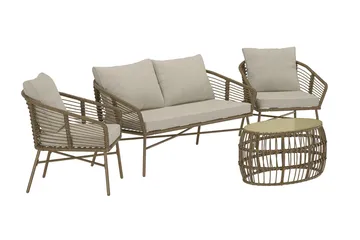 Soffgrupp Lipari 2-sits Soffa + 2 Fåtöljer med bord Utomhus - Brun - Utemöbler - Utegrupp - Loungegrupp