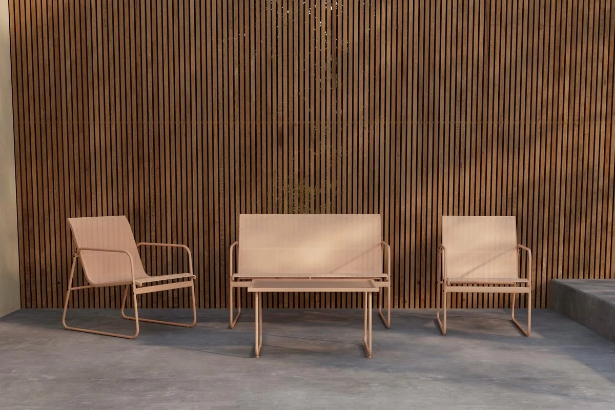 soffgrupp scopello 2-sits soffa + 2 fåtöljer med bord utomhus - beige