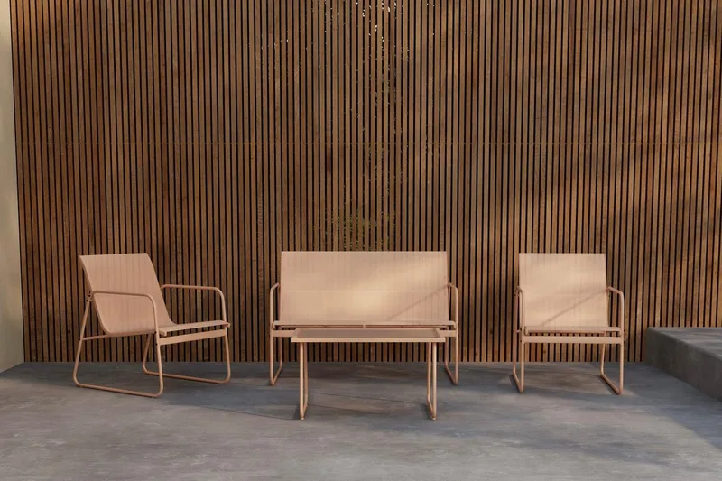 Soffgrupp Scopello 2-sits Soffa + 2 Fåtöljer med bord Utomhus, Beige