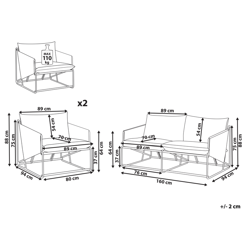 Soffgrupp utomhus 4-Sits Ponte - Grå - Utemöbler - Utegrupp - Loungegrupp