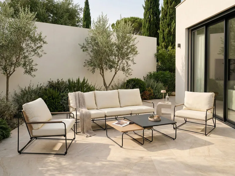 Soffgrupp utomhus 5-Sits Venaria med Bord - Svart/Beige - Utemöbler - Utegrupp - Loungegrupp