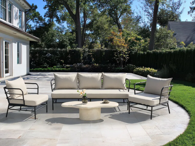 Soffgrupp utomhus 5-Sits Ponzone - Beige/Svart - Utemöbler - Utegrupp - Loungegrupp