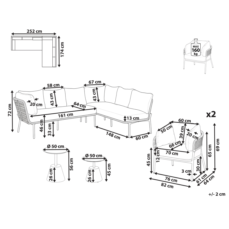Soffgrupp utomhus 7-Sits Robella med Bord - Beige/Vit/Brun - Utemöbler - Utegrupp - Loungegrupp