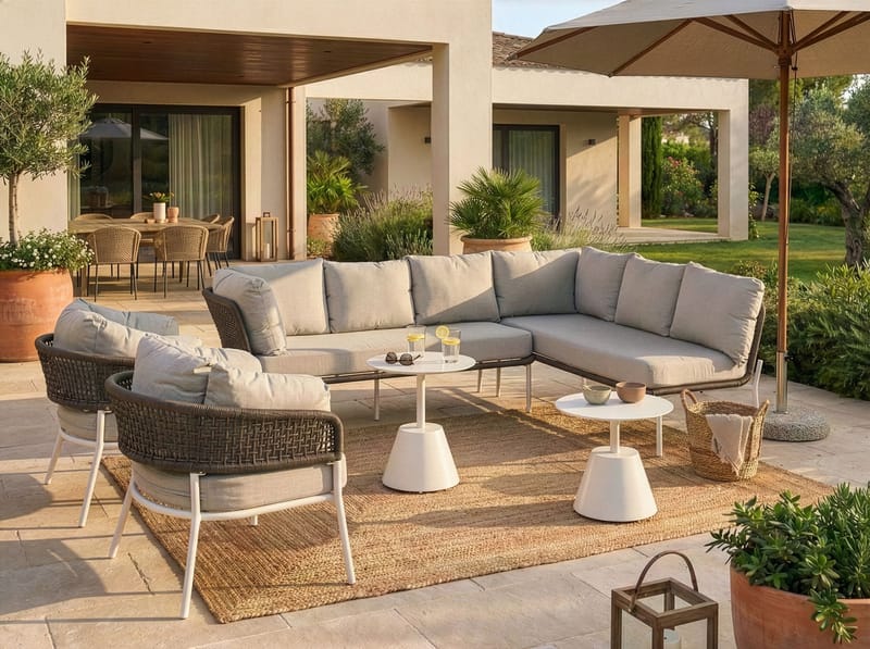 Soffgrupp utomhus 7-Sits Robella med Bord - Beige/Vit/Brun - Utemöbler - Utegrupp - Loungegrupp